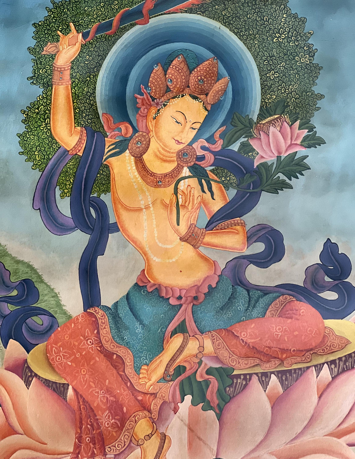 Manjushri Thangka Painting  Smoky  Newari Paubha, Himalayan Meditation Art