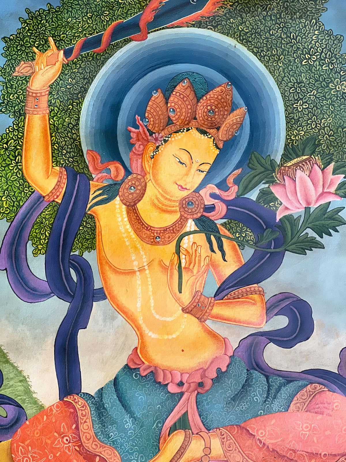 Manjushri Thangka Painting  Smoky  Newari Paubha, Himalayan Meditation Art