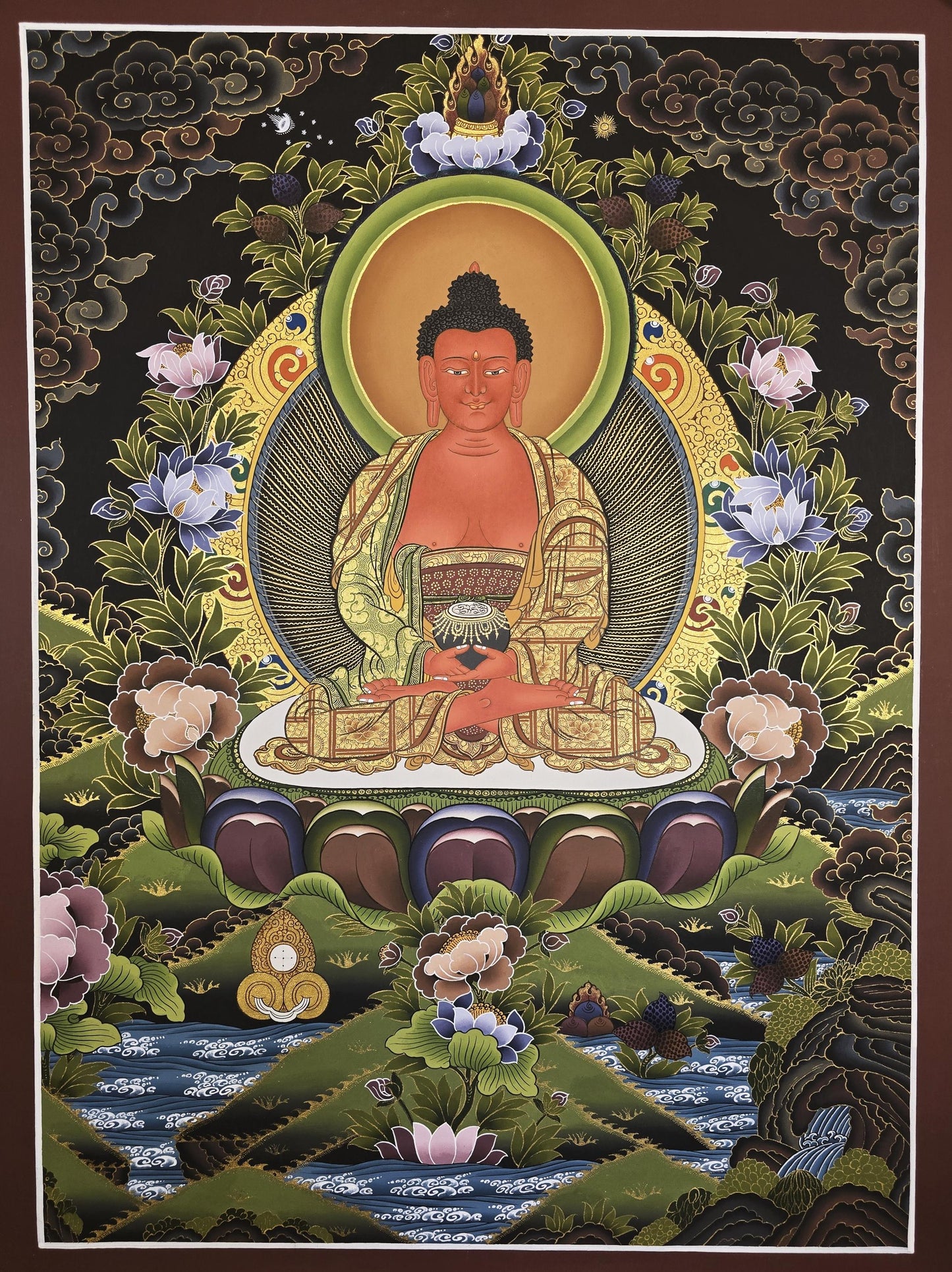 Amitabha Buddha Thangka Painting | 24K Gold, Tibetan Art