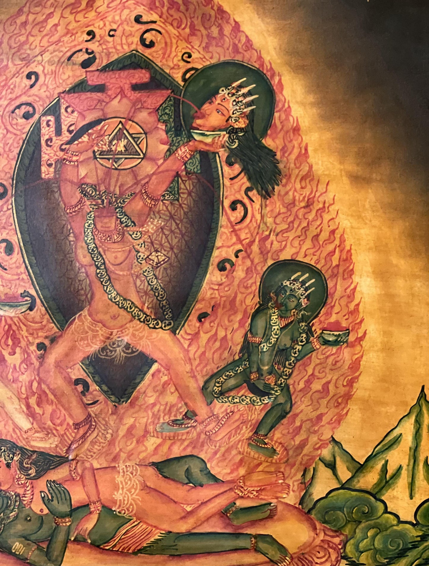 Hand-Painted Chhinnamasta Thangka – Tantric Buddhist Art with Silk Brocade