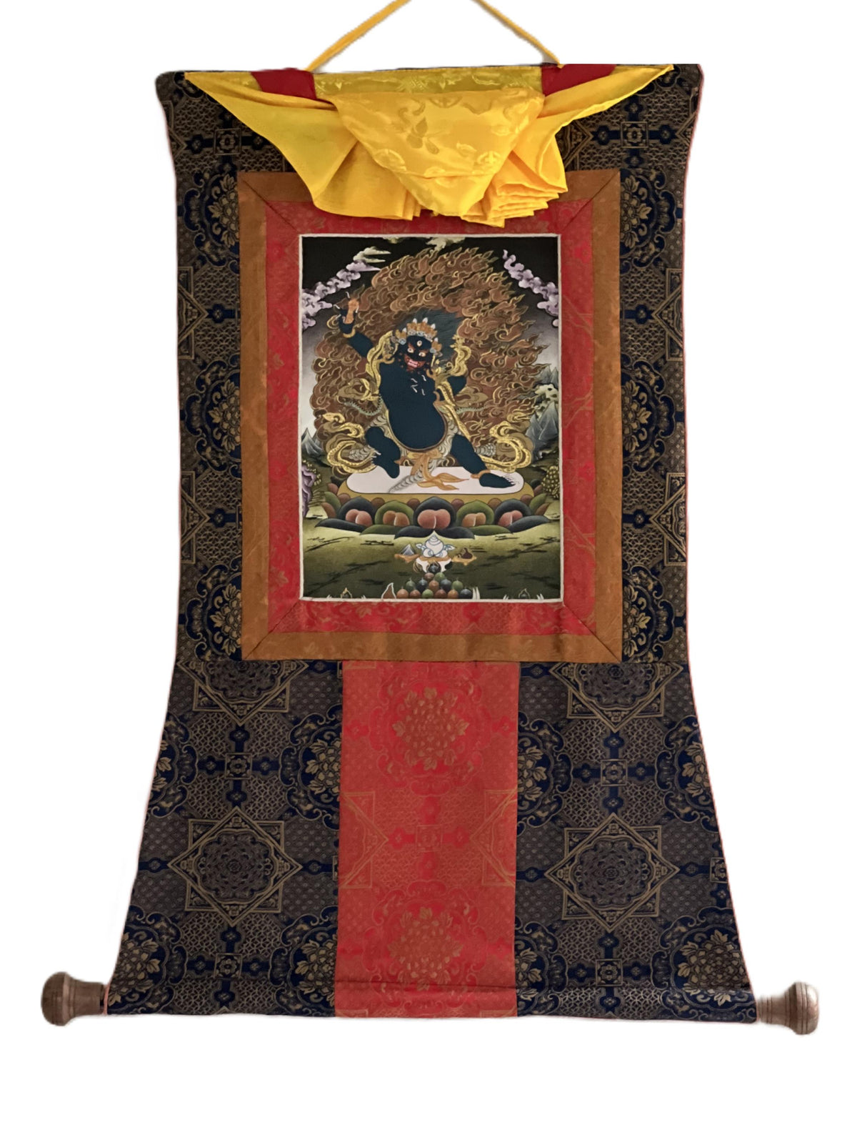 Vajrapani Thangka Painting | Tibetan Dharma Protector with Silk Brocade