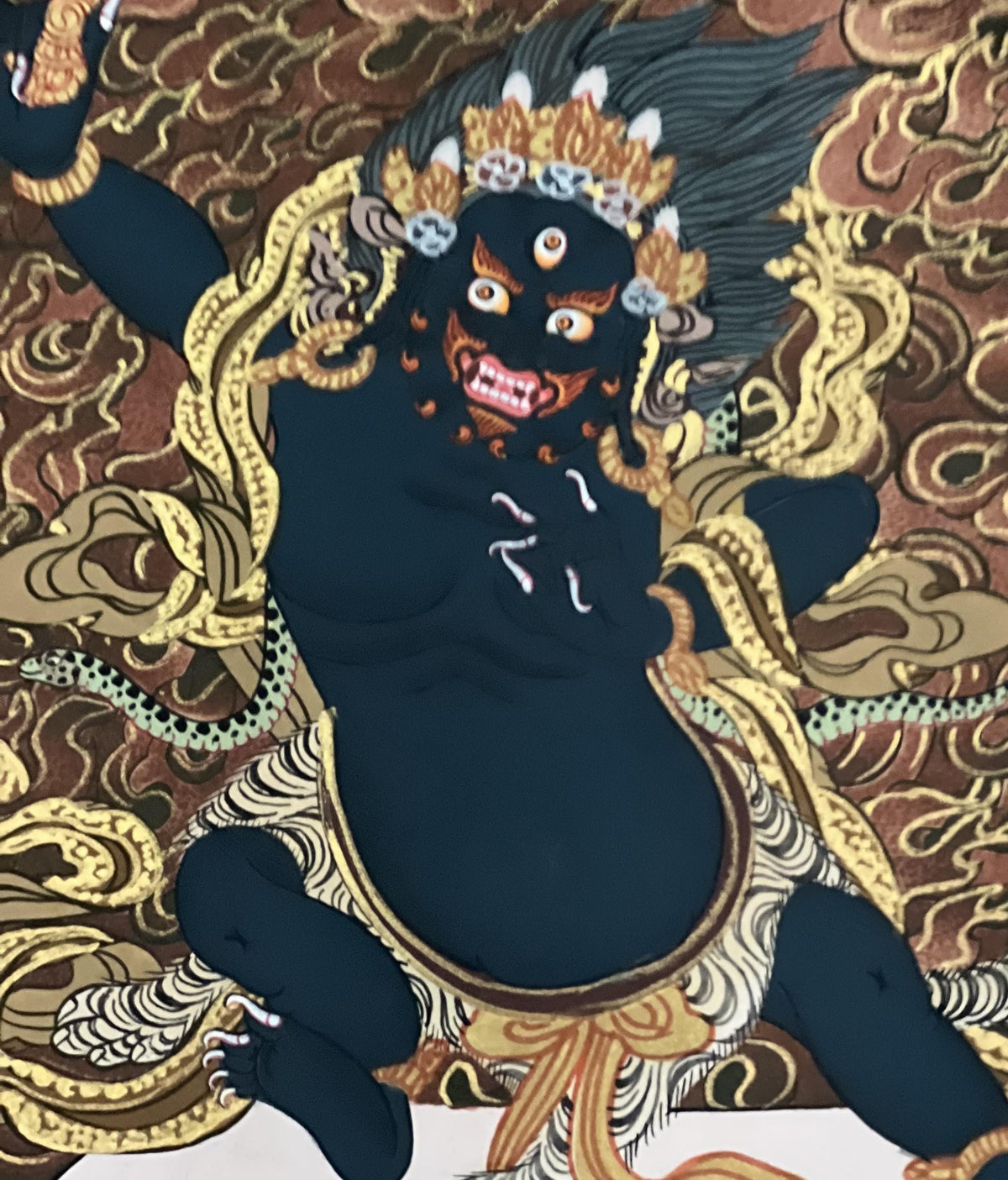 Vajrapani Thangka Painting | Tibetan Dharma Protector with Silk Brocade