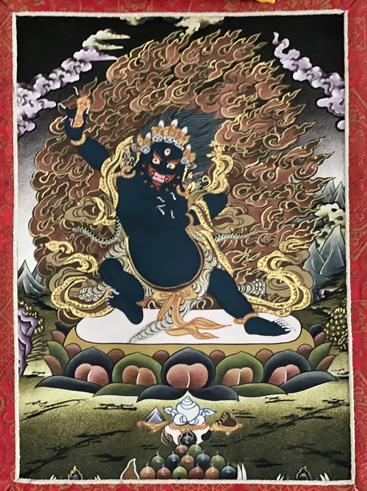 Vajrapani Thangka Painting | Tibetan Dharma Protector with Silk Brocade