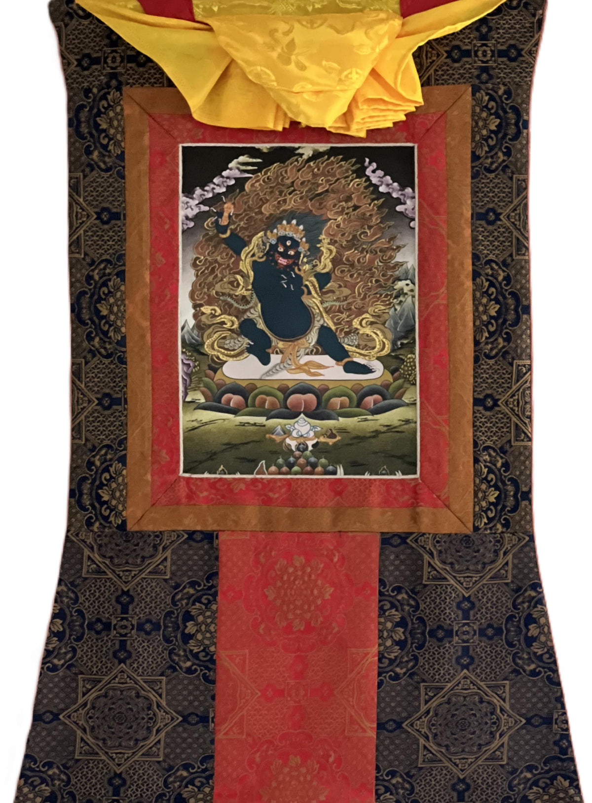 Vajrapani Thangka Painting | Tibetan Dharma Protector with Silk Brocade