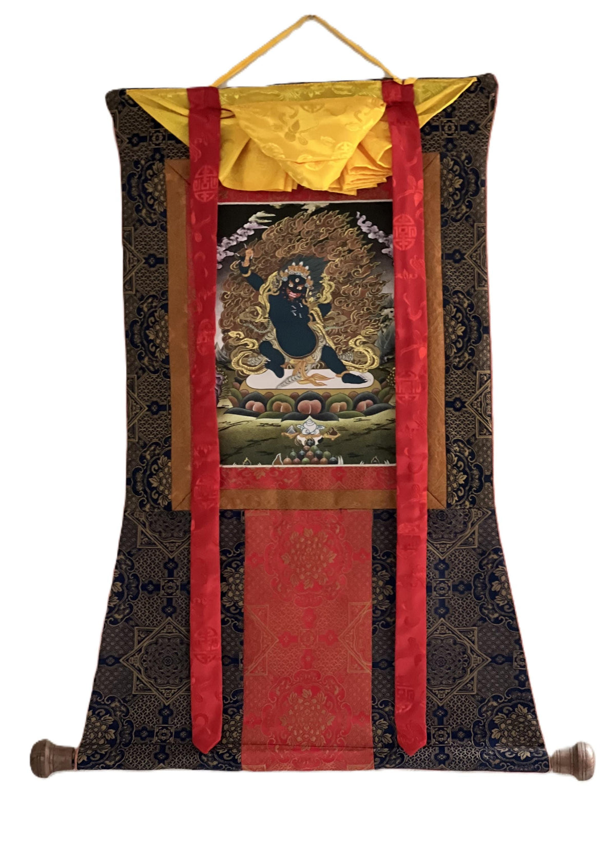 Vajrapani Thangka Painting | Tibetan Dharma Protector with Silk Brocade