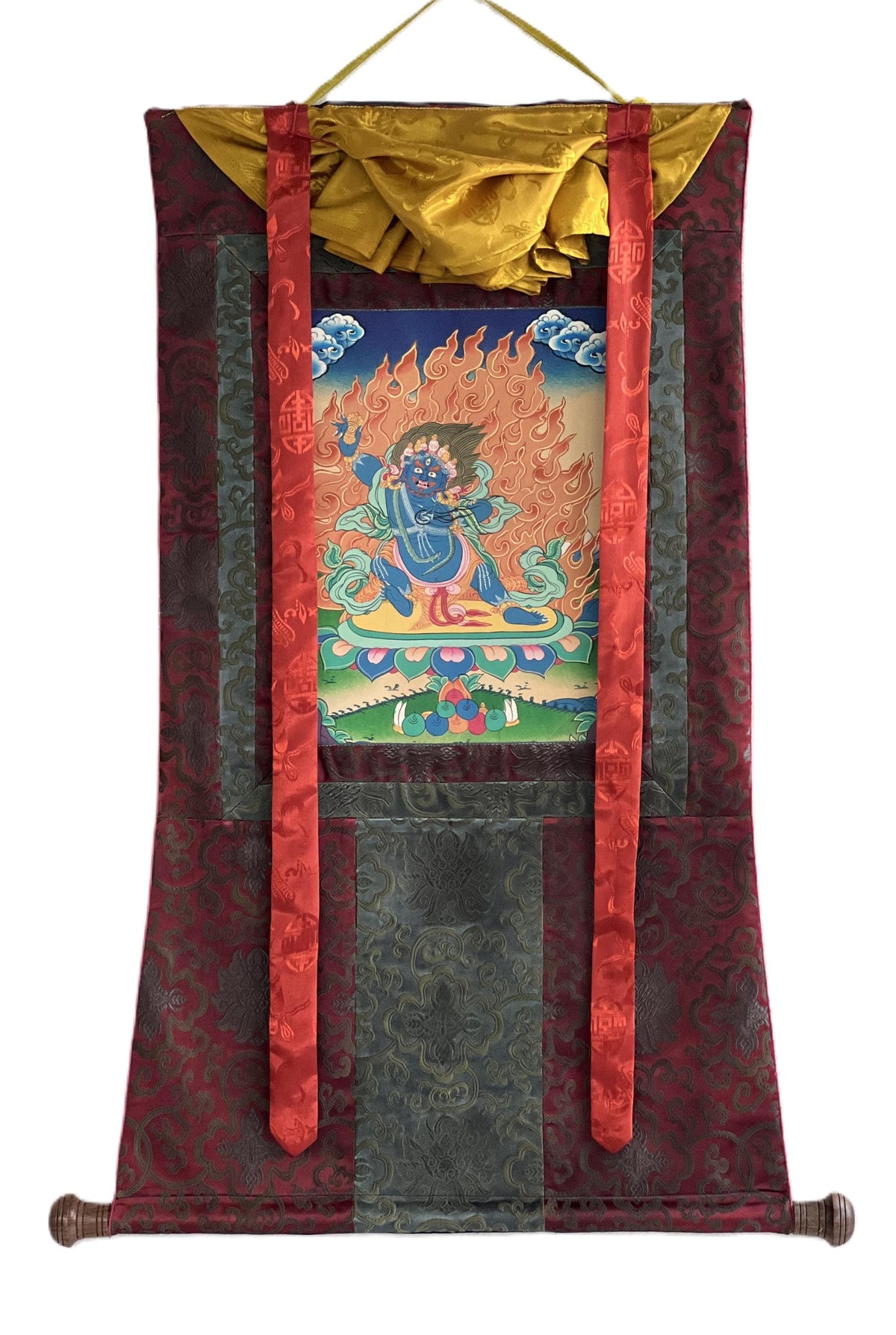 Hand-Painted Vajrapani Thangka  Tibetan Buddhist Meditation Art with Silk Brocade