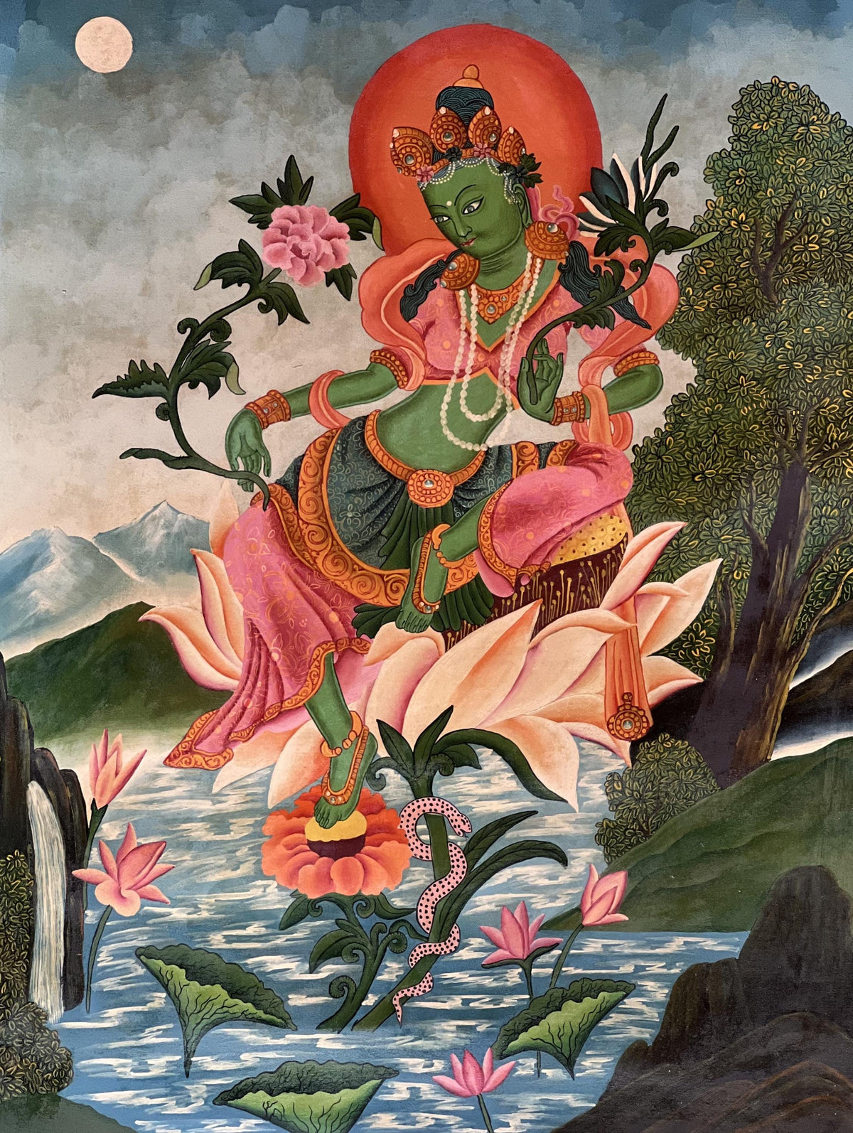 Green Tara Newari Paubha Painting | Original Buddhist Art