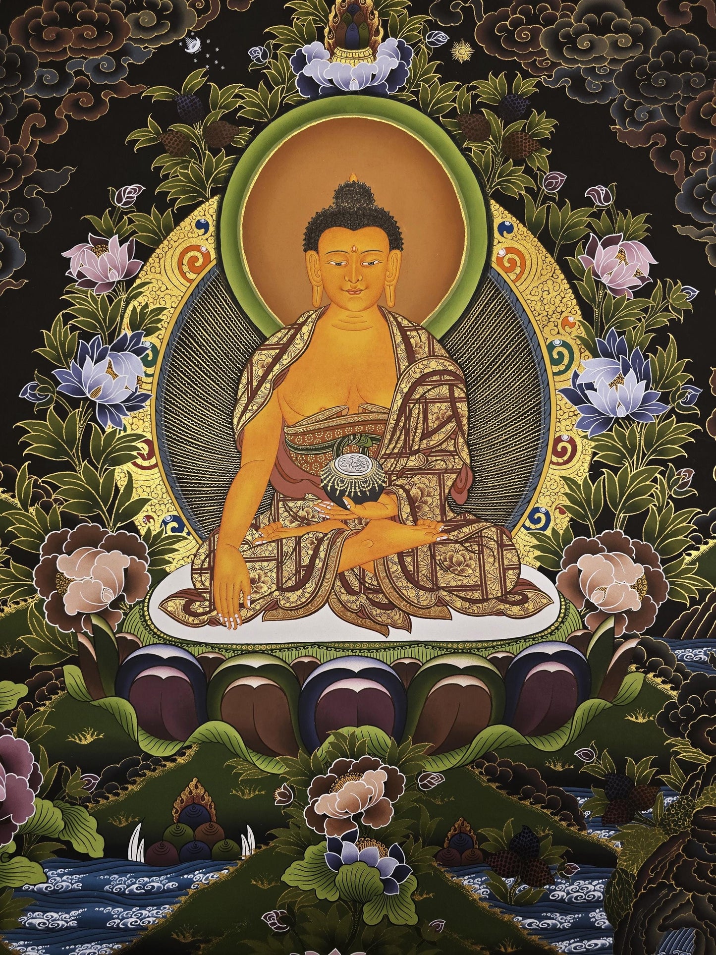 Hand-Painted Buddha Thangka | Shakyamuni, Gold Detailing, Nepalese Buddhist Art