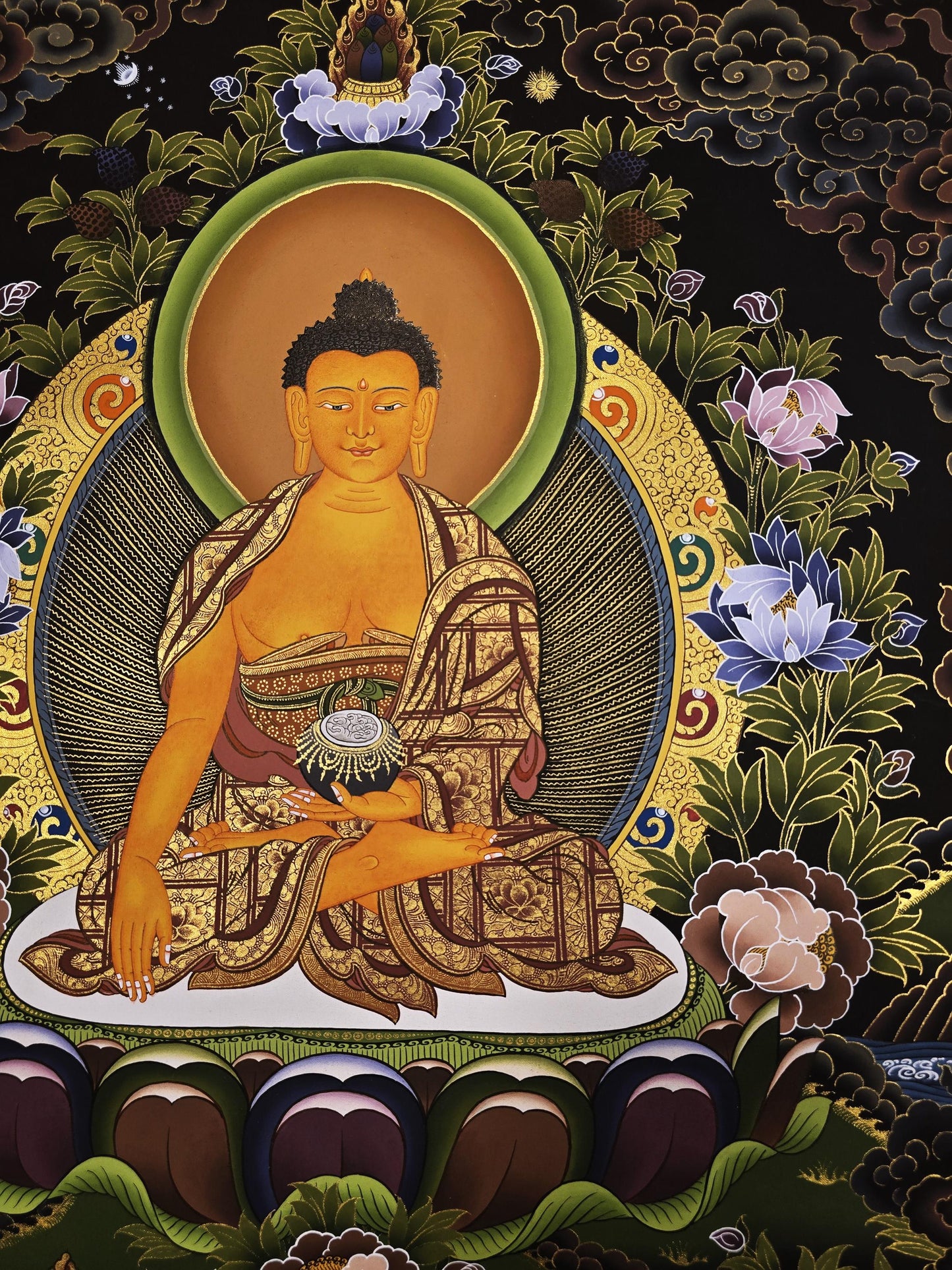 Hand-Painted Buddha Thangka | Shakyamuni, Gold Detailing, Nepalese Buddhist Art
