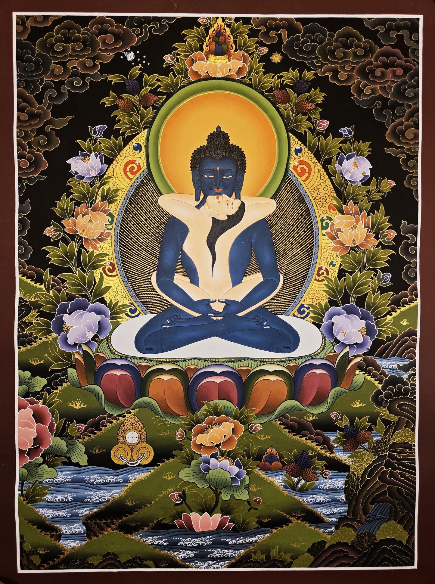 Hand-Painted Original Samantabhadra (Buddha Shakti) Thangka – Tibetan Gold Masterpiece for Meditation & Spiritual Decor