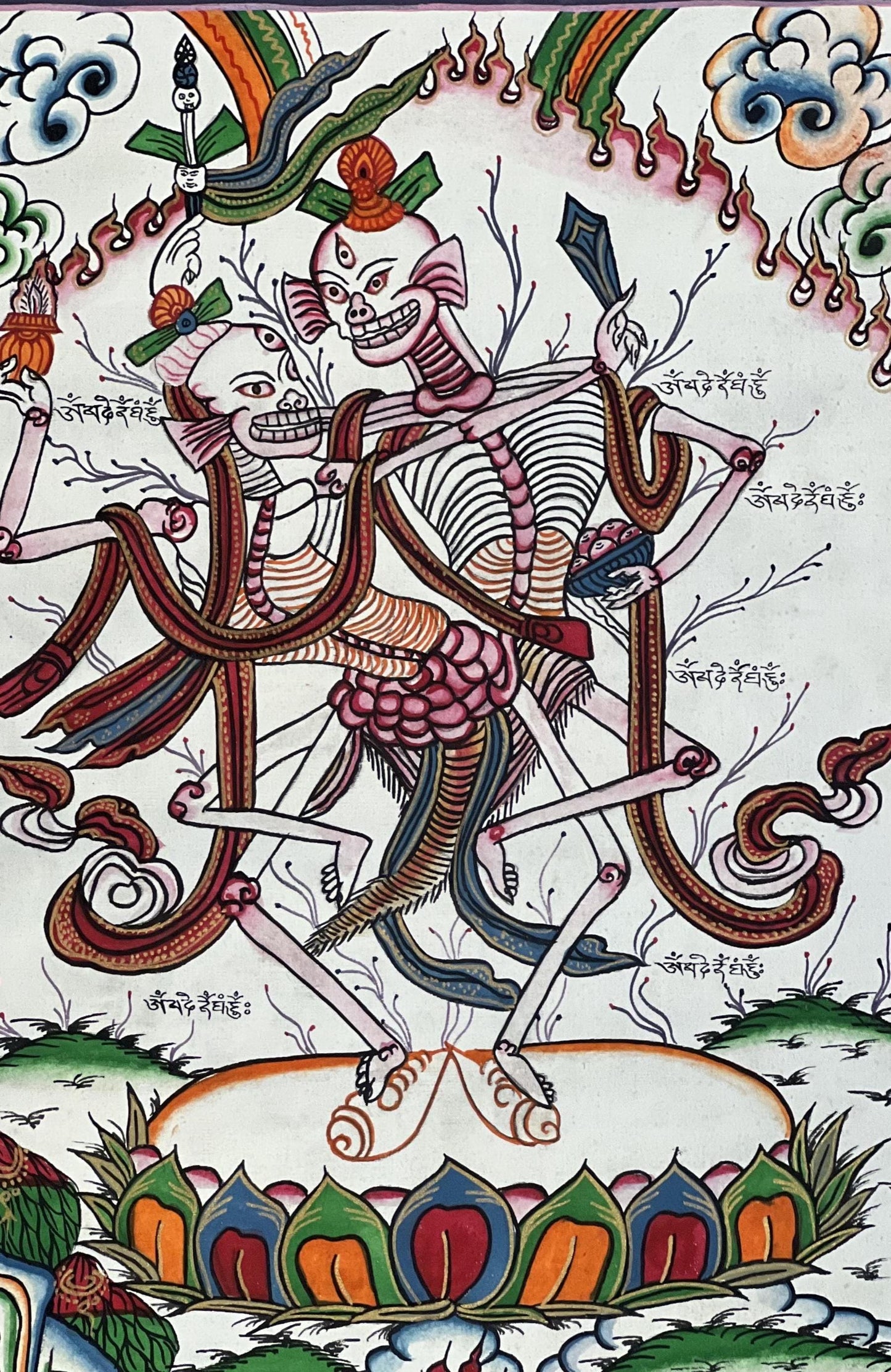 Hand-Painted Tibetan Citipati Thangka – Dancing Couple, Silk Brocade