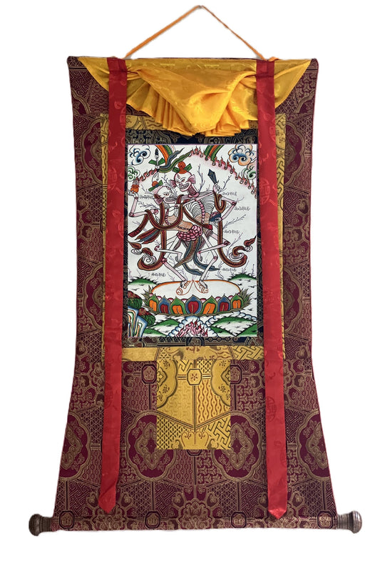 Hand-Painted Tibetan Citipati Thangka – Dancing Couple, Silk Brocade