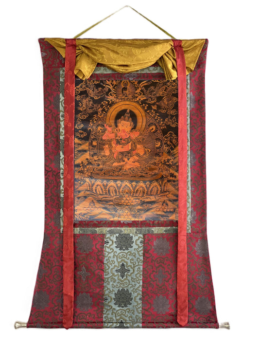 Hand-Painted Vajrasattva Shakti Thangka | Cotton Brocade, Tibetan Art