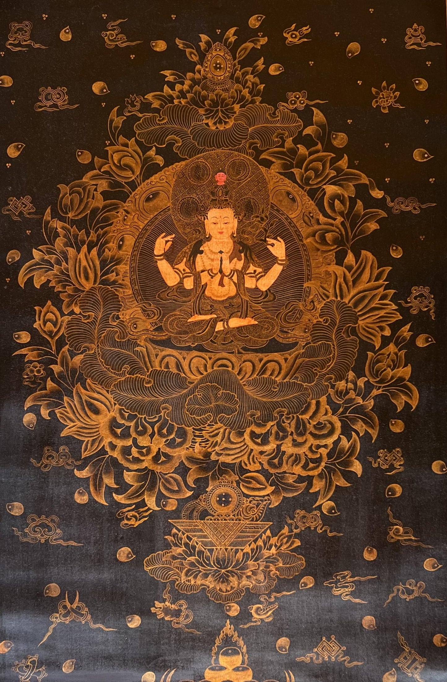Hand-Painted White Tara Thangka – Tibetan Silk Brocade Art