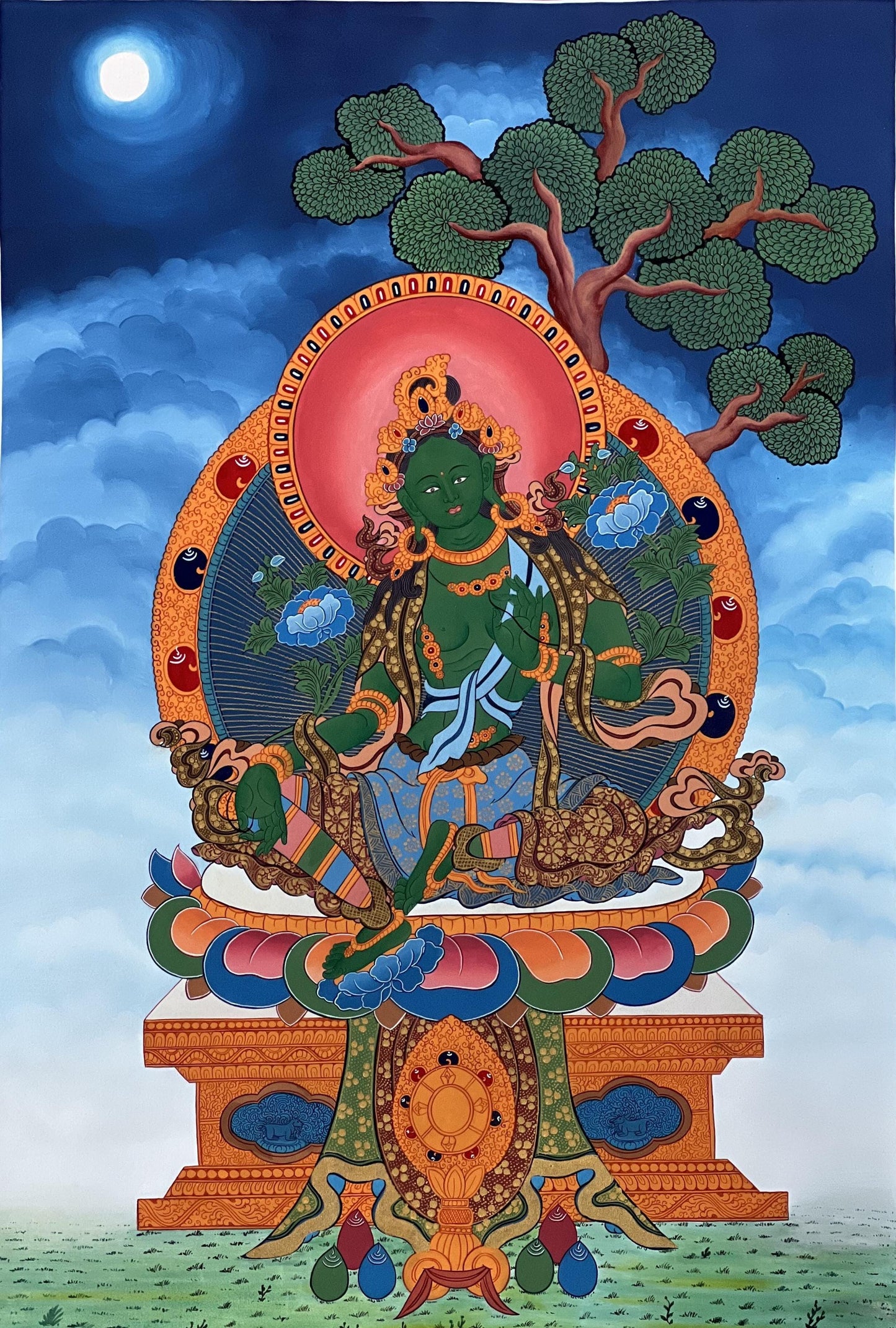 Green Tara Thangka Painting - Hand-Painted Tibetan Wall Art (20" x 30")