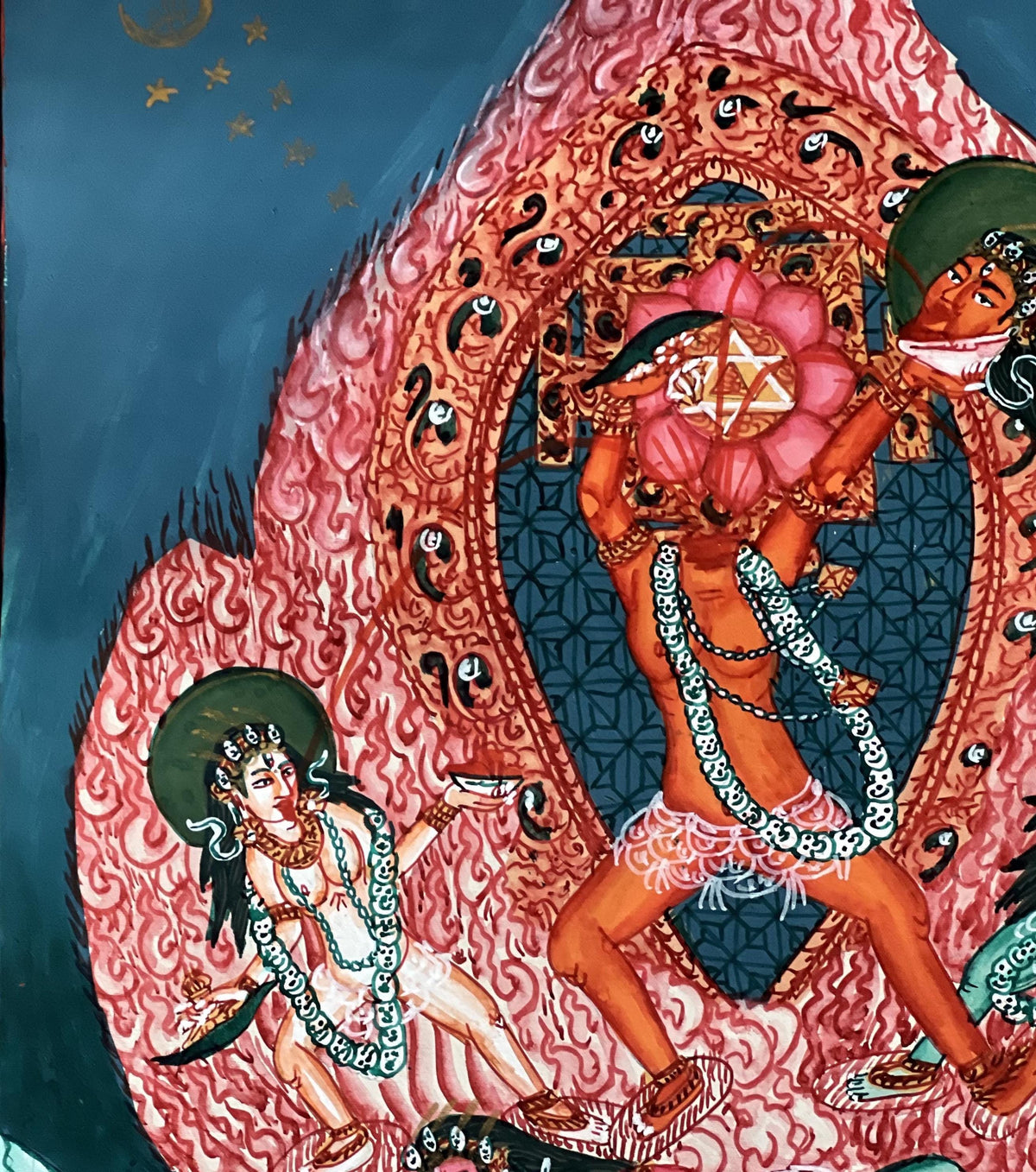 Hand-Painted Chhinnamasta Thangka: Divine Duality Art with Silk Brocade