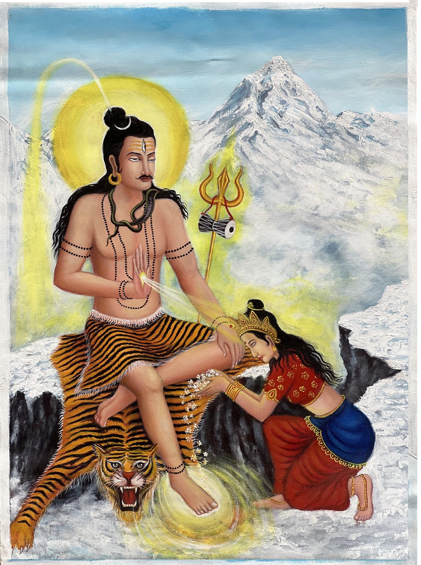 Lord Shiva Parvati Acrylic Painting: Divine Love Artwork (24 x 33 Inch)