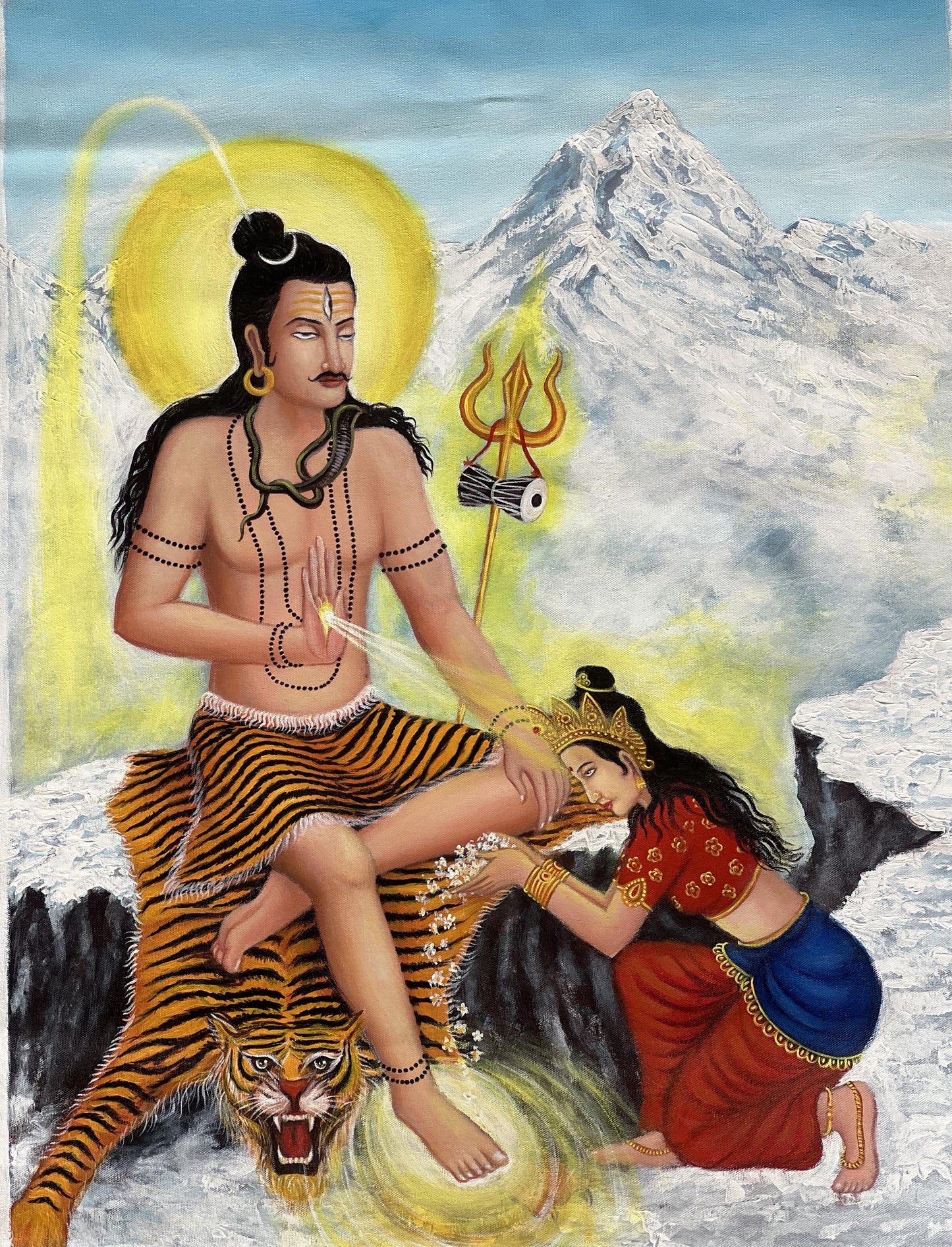 Lord Shiva Parvati Acrylic Painting: Divine Love Artwork (24 x 33 Inch)