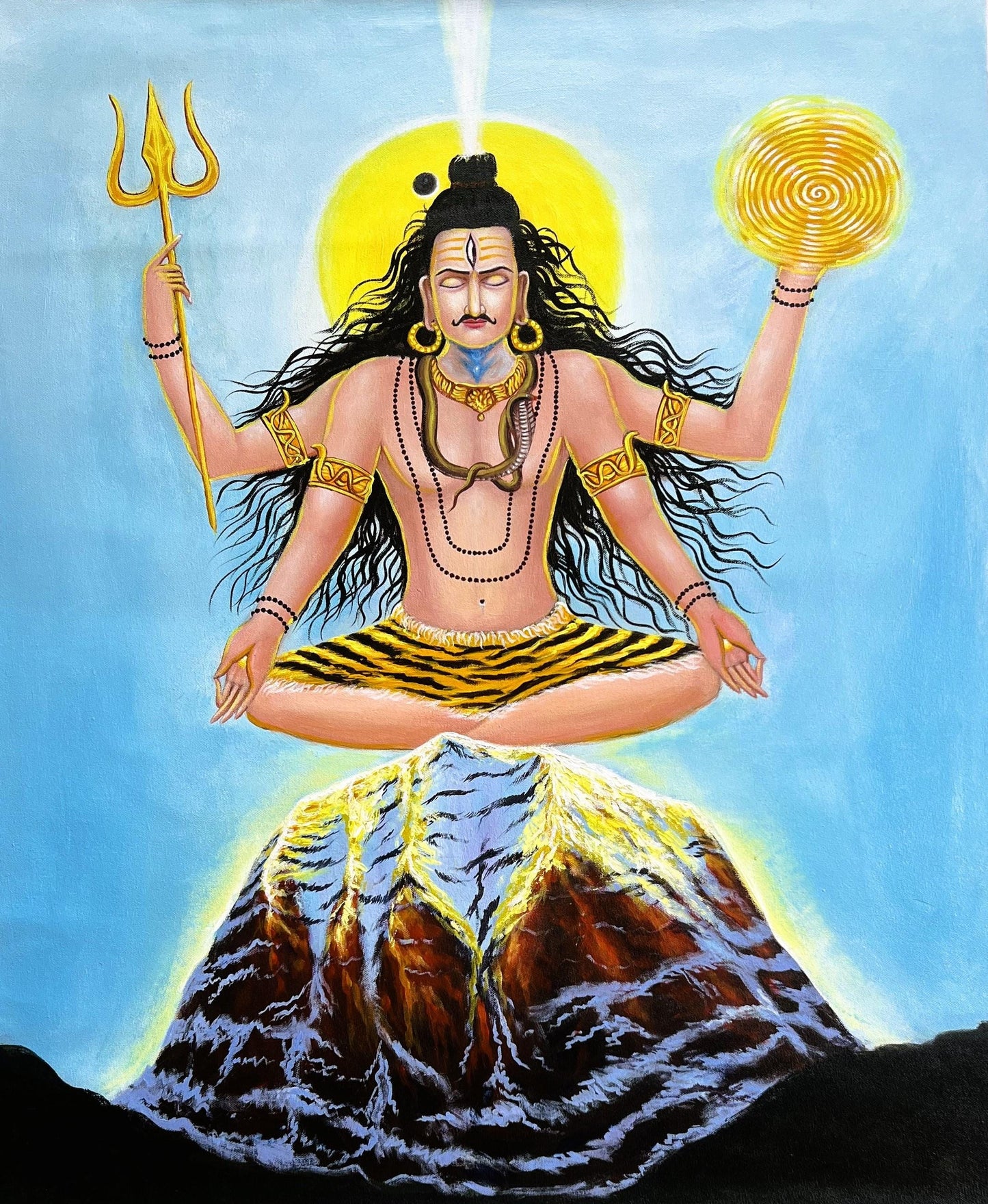 Lord Shiva Meditating at Kailash | Acrylic Painting on Canvas | Large Masterpiece | Palette Knife Art