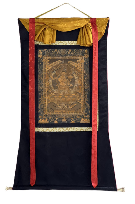 Hand-Painted Manjushree Thangka | Silk Framed Meditation Wall Hanging | Oil Varnished