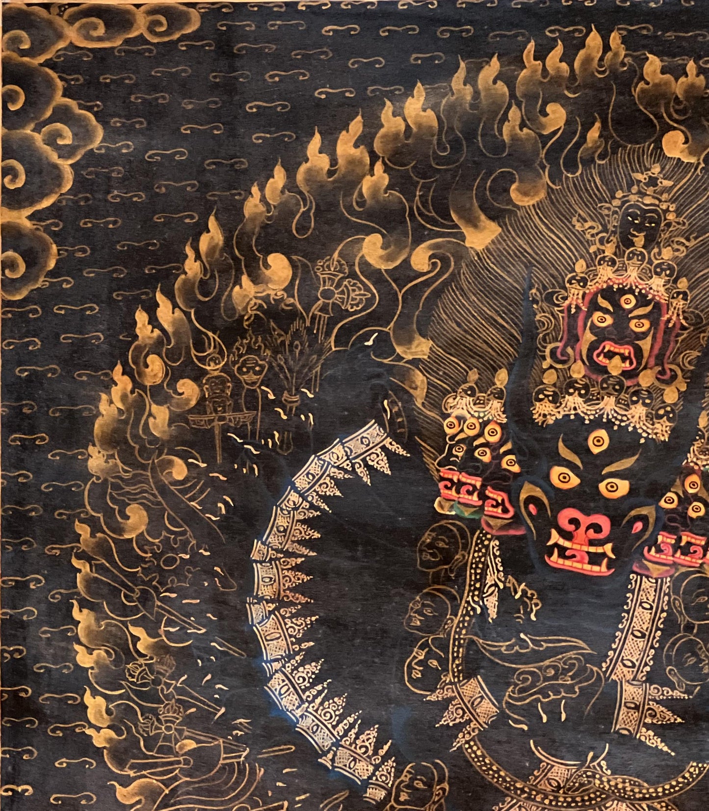 Hand-Painted Yamantaka Thangka – Black and Gold Tibetan Art