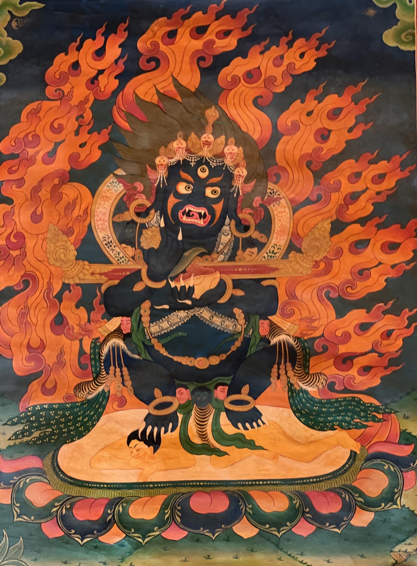 Two-Armed Mahakala Thangka Painting | Tibetan Buddhist Guardian Deity Art | Oil Varnished