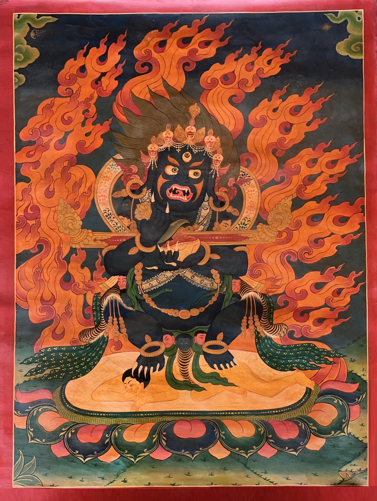 Two-Armed Mahakala Thangka Painting | Tibetan Buddhist Guardian Deity Art | Oil Varnished