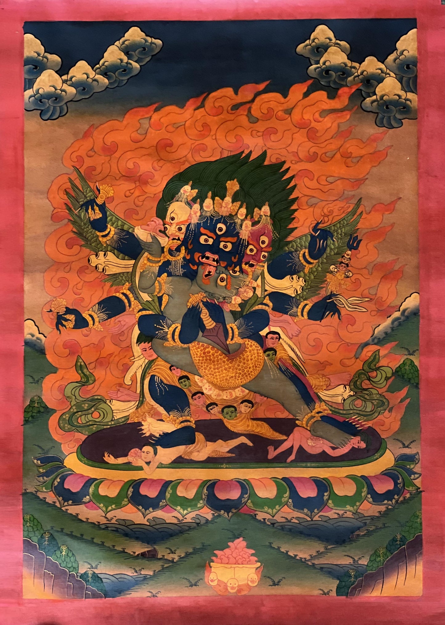 Hand-Painted Vajrakilaya Thangka | Tibetan Spiritual Art | Oil- Varnished Masterpiece