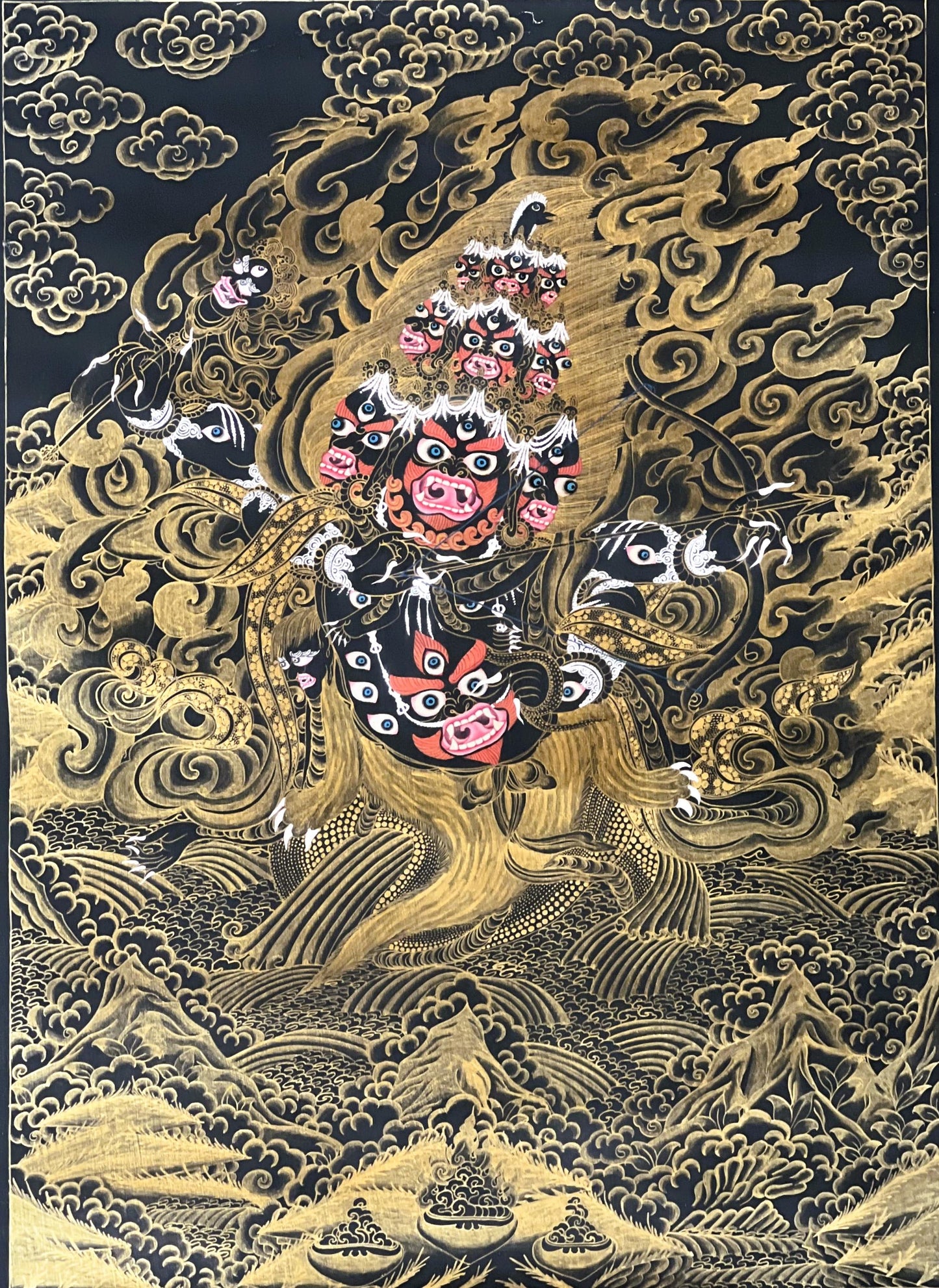 Handmade Rahula Thangka | Tibetan Buddhist Guardian Deity Painting
