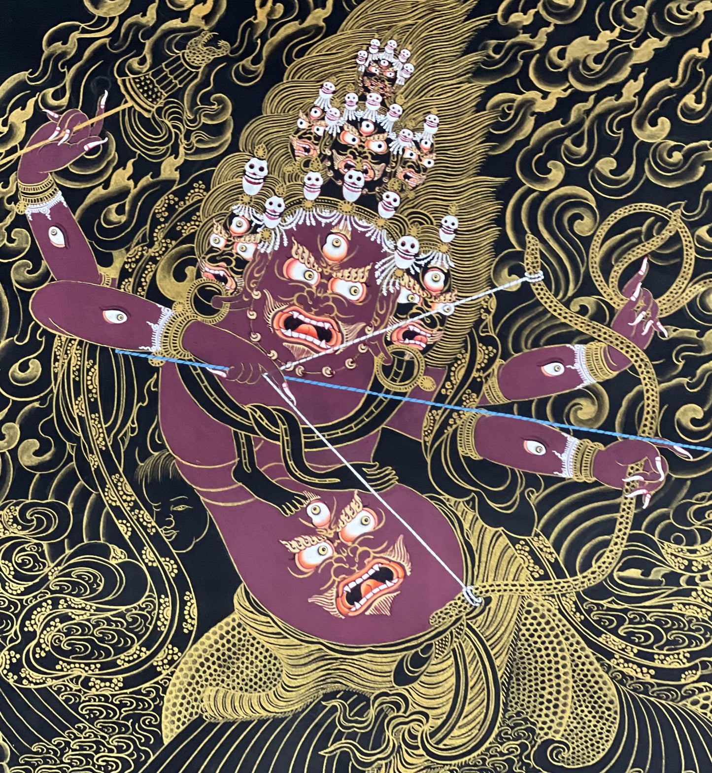 Hand-Painted Rahula Thangka | Tibetan Buddhist Guardian Deity Art