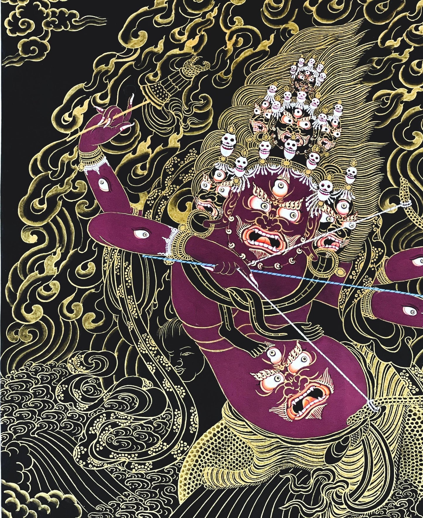 Hand-Painted Rahula Thangka | Tibetan Buddhist Guardian Deity Art