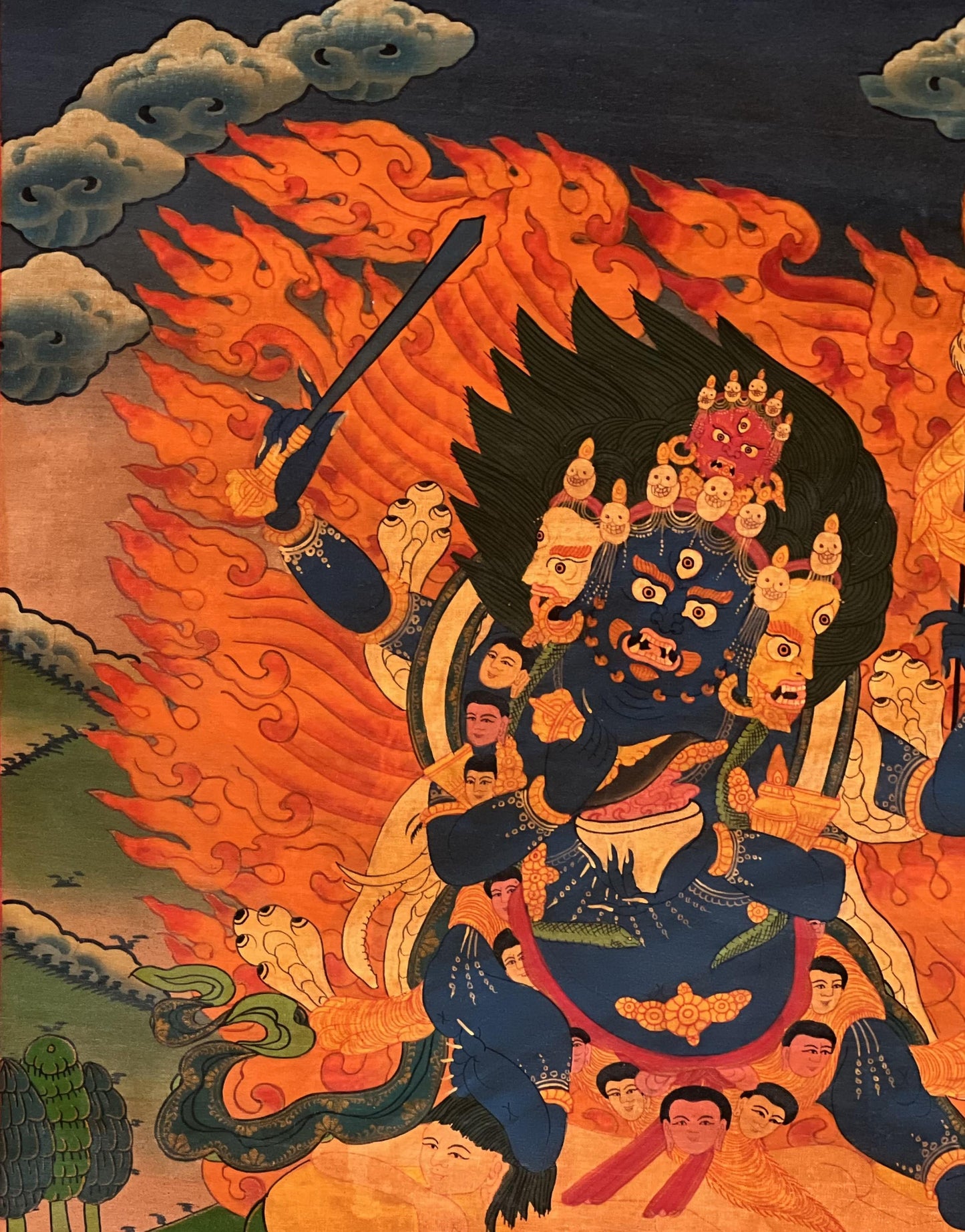 Hand-Painted Chaturmukha Mahakala Thangka – Tibetan Deity Art