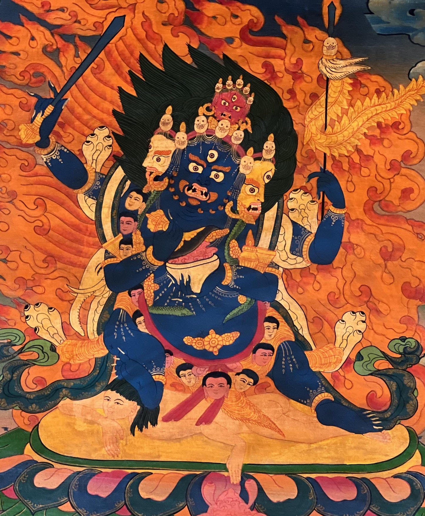 Hand-Painted Chaturmukha Mahakala Thangka – Tibetan Deity Art