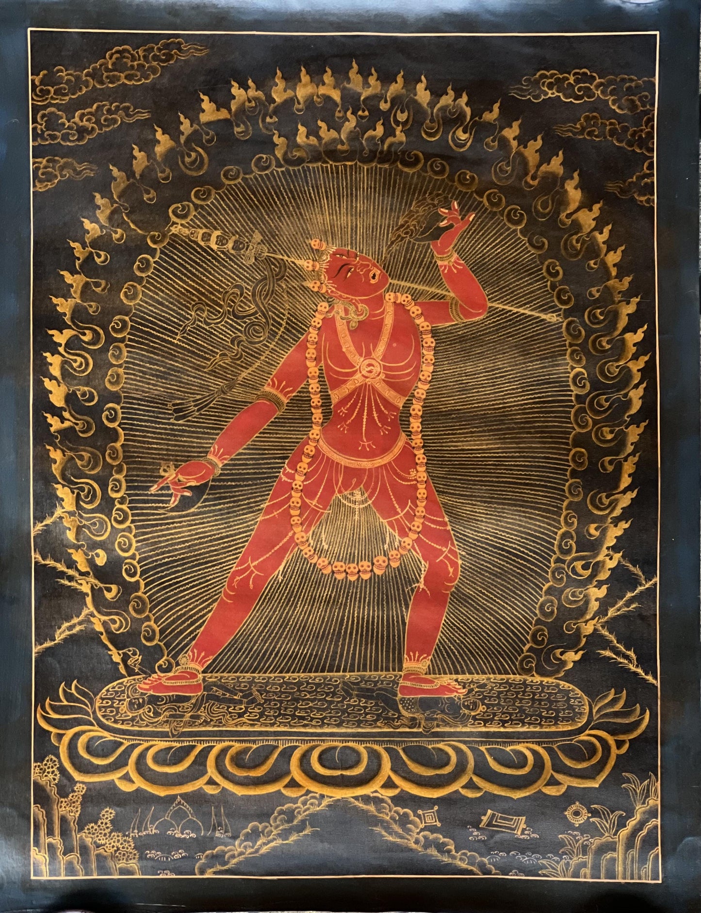 Vajrayogini Thangka Black & Gold | Hand-Painted Oil Varnished Tibetan Tantric Art