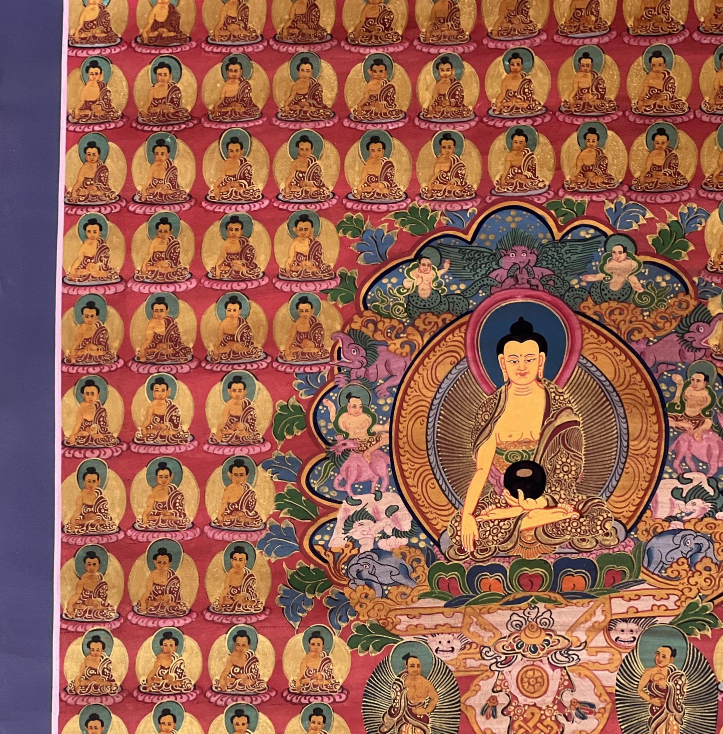 Hand-Painted Shakyamuni Buddha Thangka – Tibetan Art with Silk Brocade