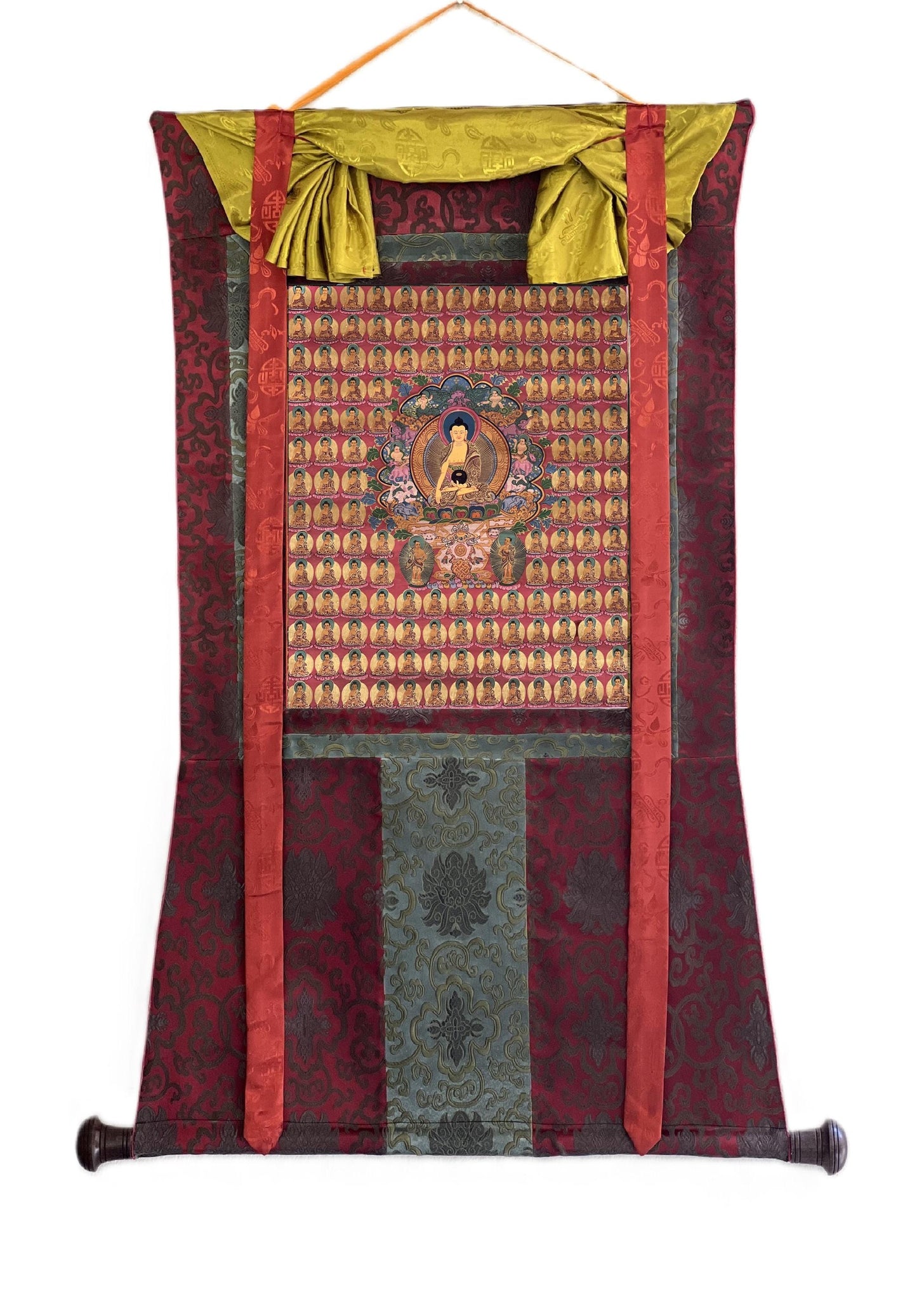 Hand-Painted Shakyamuni Buddha Thangka – Tibetan Art with Silk Brocade