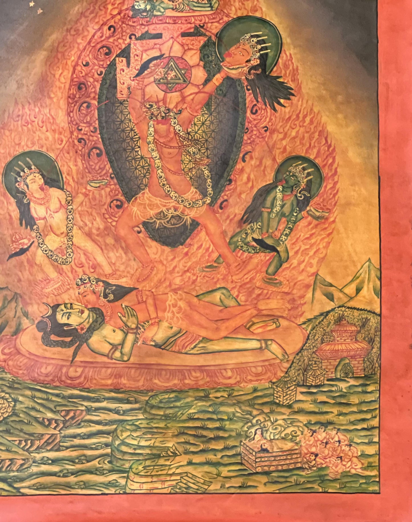 Chhinnamasta Thangka Painting – Original Hand-Painted Hindu Buddhist Art | Mahavidya Goddess | Sacred Tantric Masterpiece | Oil-Varnished