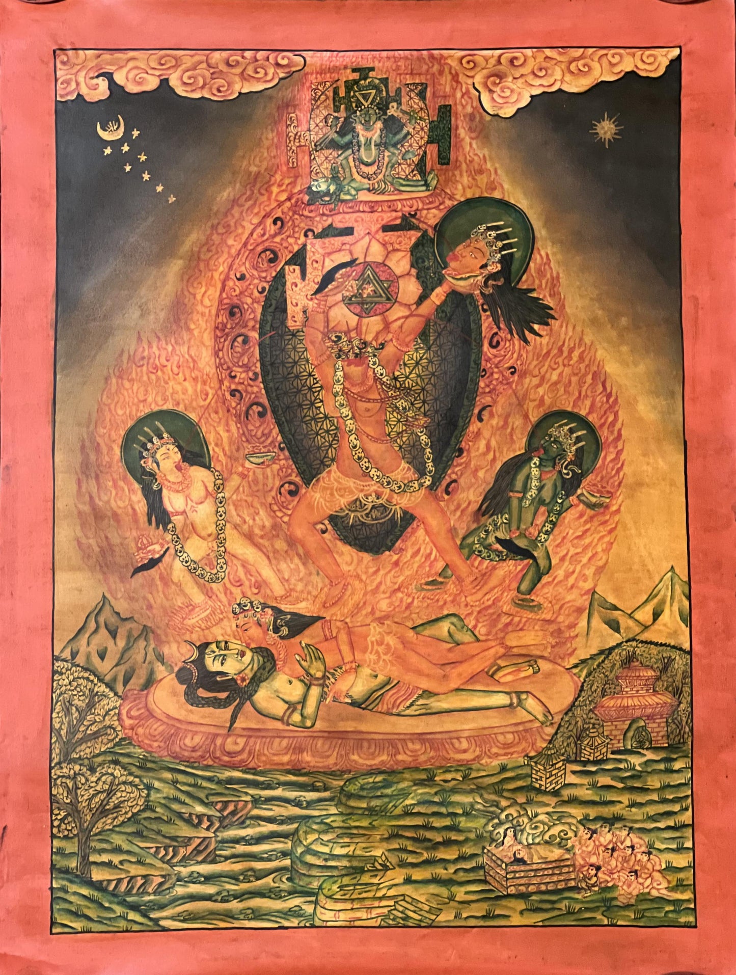 Chhinnamasta Thangka Painting – Original Hand-Painted Hindu Buddhist Art | Mahavidya Goddess | Sacred Tantric Masterpiece | Oil-Varnished
