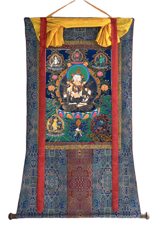 Hand-Painted Vajrasattva Shakti Thangka | Tibetan Meditation Art with Silk Brocade