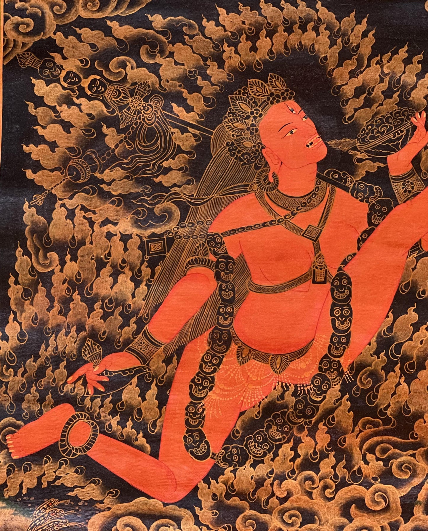 Hand-Painted Akash Jogini Thangka | Oil Varnished Tibetan Art with Silk Brocade