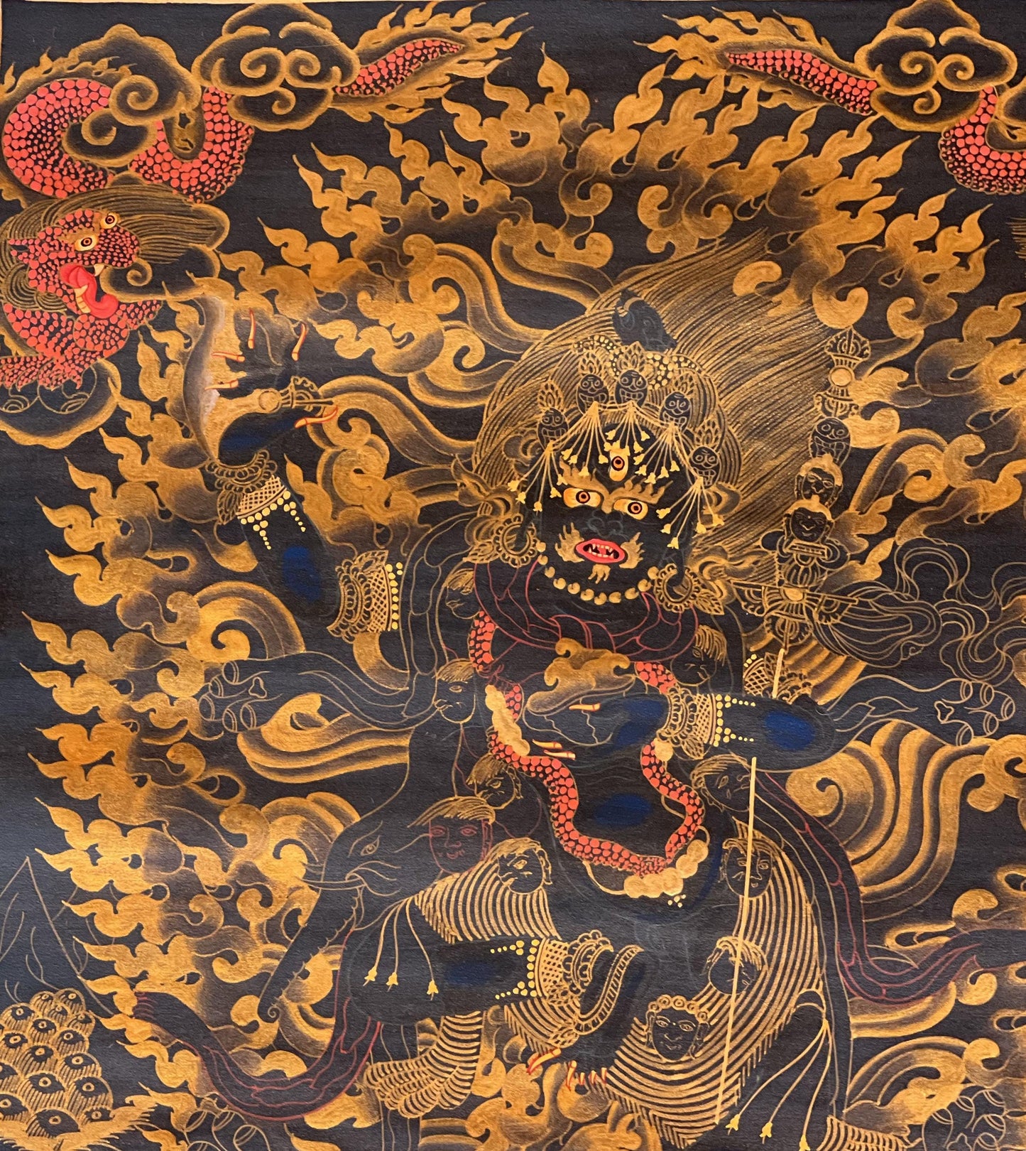Hand-Painted Vajravarahi Thangka | Black & Gold Tibetan Buddha Art