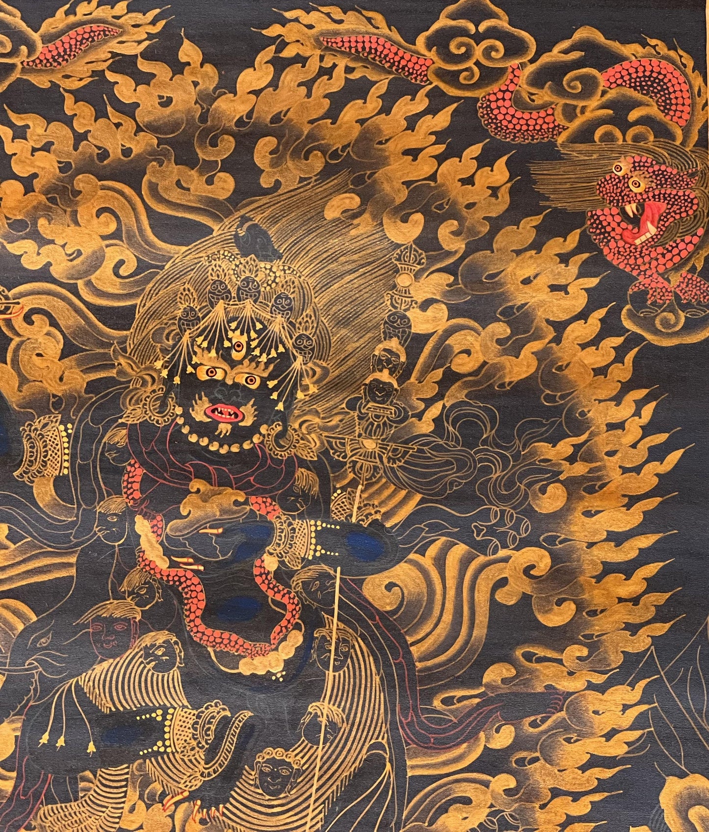 Hand-Painted Vajravarahi Thangka | Black & Gold Tibetan Buddha Art
