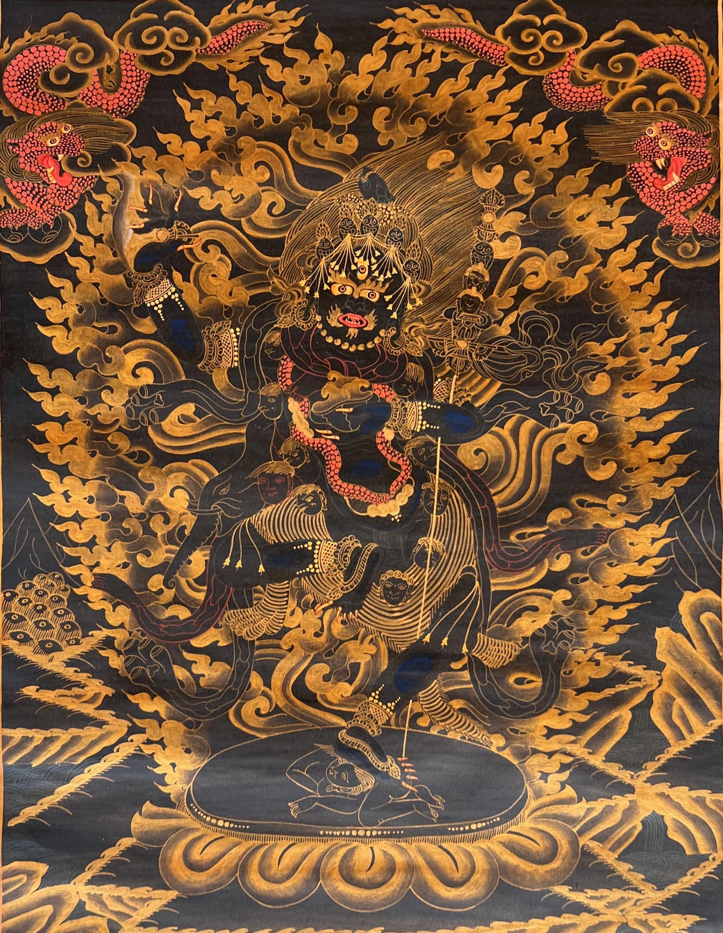 Hand-Painted Vajravarahi Thangka | Black & Gold Tibetan Buddha Art