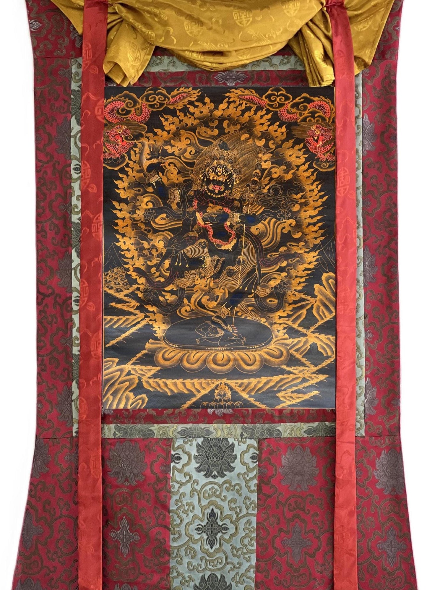 Hand-Painted Vajravarahi Thangka | Black & Gold Tibetan Buddha Art