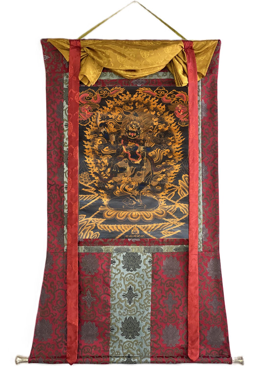 Hand-Painted Vajravarahi Thangka | Black & Gold Tibetan Buddha Art