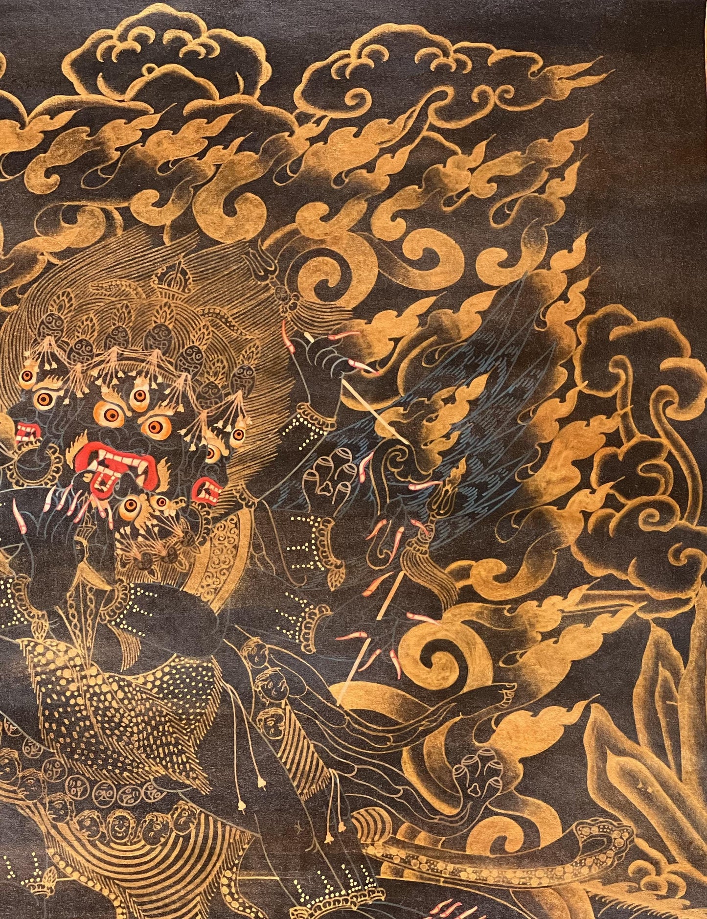 Hand-Painted Vajrakilaya Thangka | Black & Gold Tibetan Wall Art