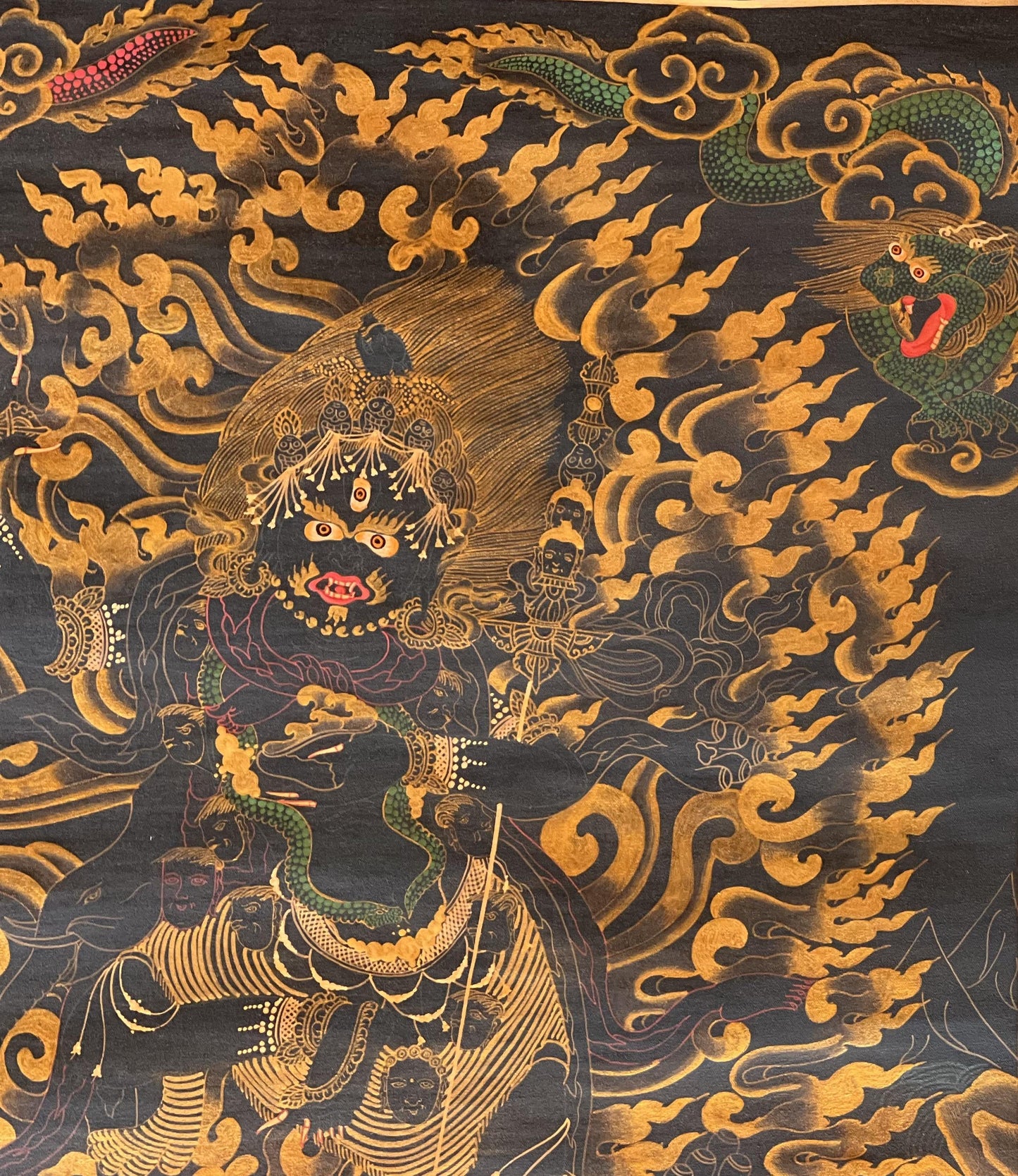 Hand-Painted Vajravarahi Thangka Art | Black & Gold Female Buddha