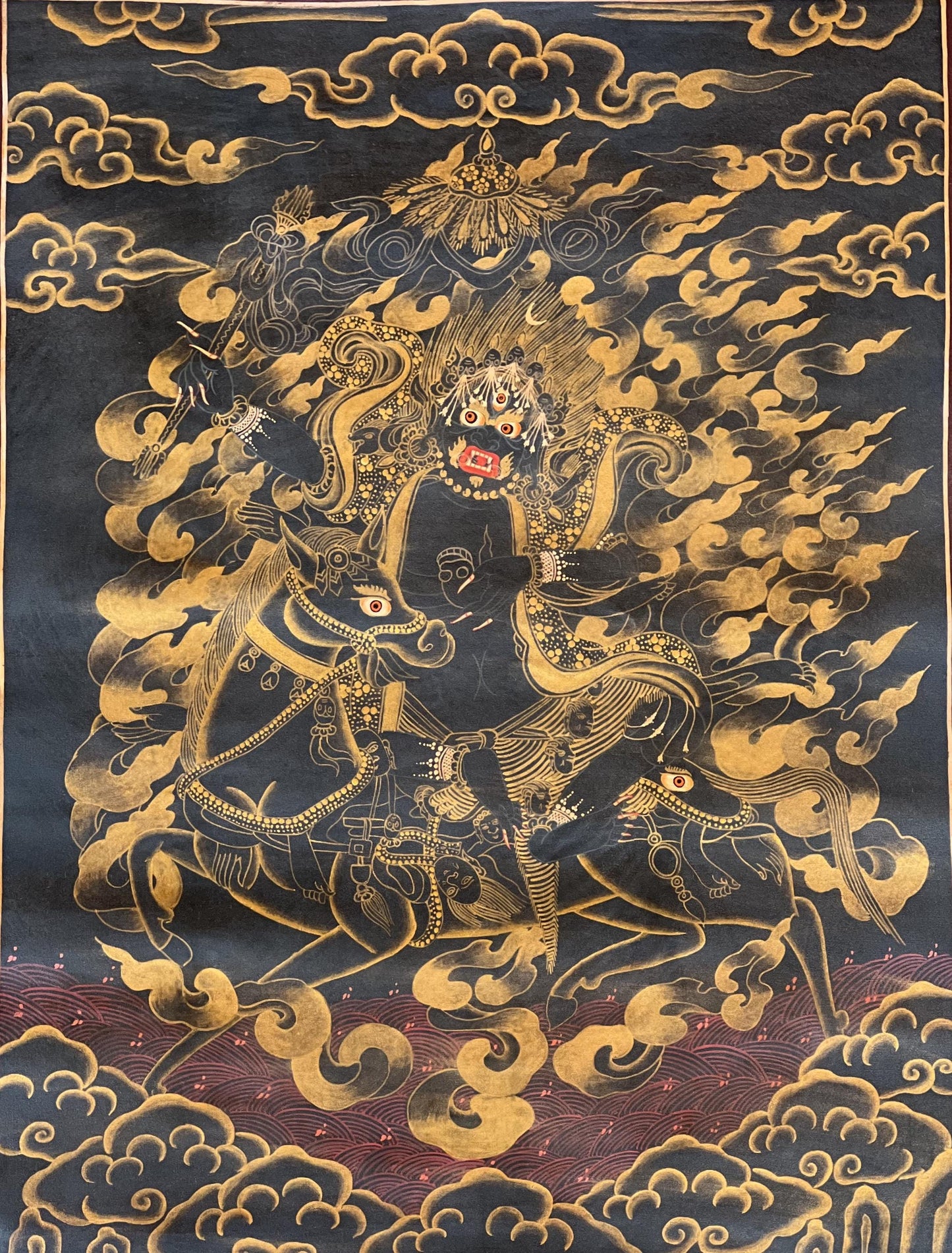 Hand-Painted Oil Varnished Palden Lhamo Tibetan Thangka Painting – Blessed & Signed Artwork
