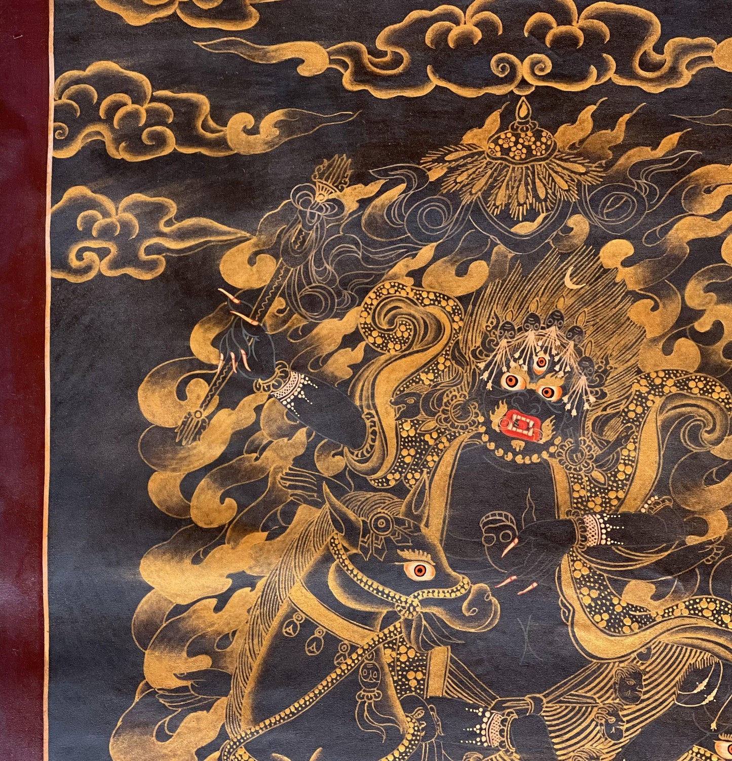 Hand-Painted Oil Varnished Palden Lhamo Tibetan Thangka Painting – Blessed & Signed Artwork