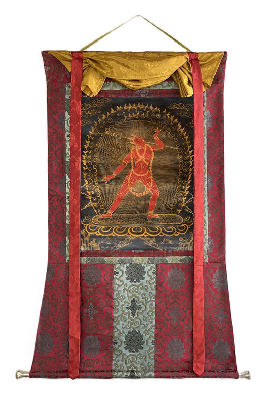 Hand-Painted Vajrayogini Thangka – Oil Varnished Tibetan Buddhist Art with Silk Brocade